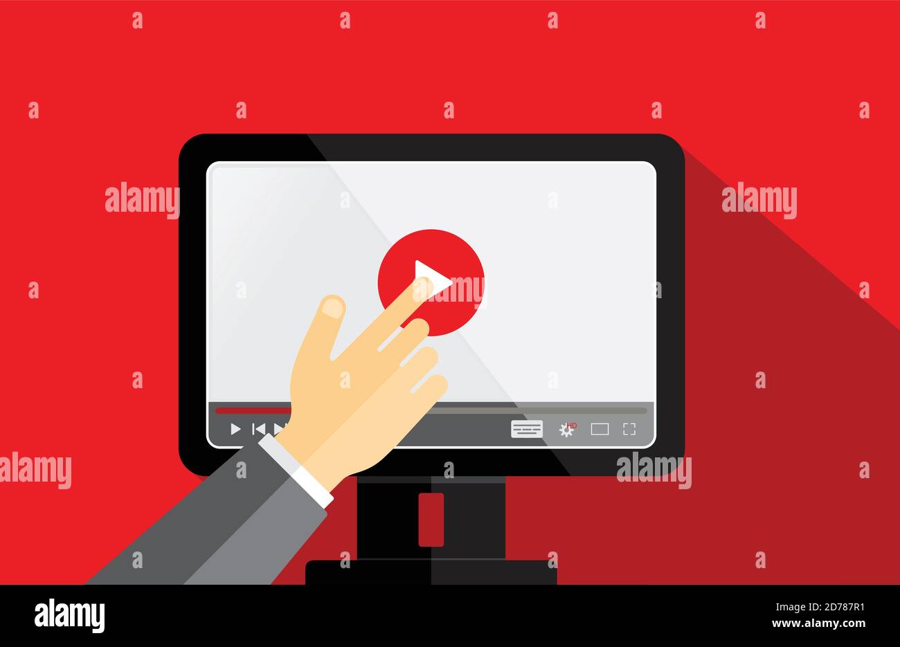 Bildschirm öffnen Video-Player für Bildung Tutorials Hintergrund. Videokonferenz- und Webinar-Symbol, Internet- und Videodienste. Vektorgrafik EP Stock Vektor