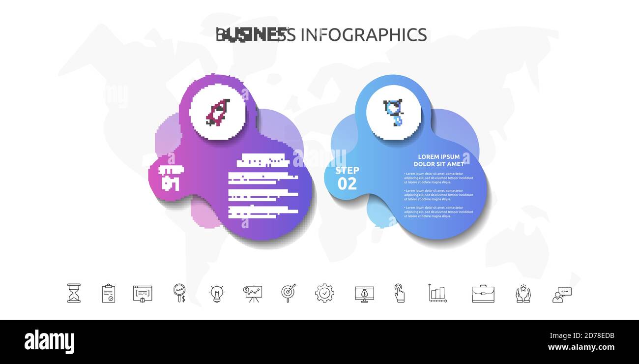 2 Schritte Infografiken mit abstrakten Etiketten. Vektor-Vorlage zwei Teil für Diagramm, Info-Diagramm, Zeitleiste, Inhalt, Ebenen, Diagramm, Prozesse Diagramm verwendet Stock Vektor