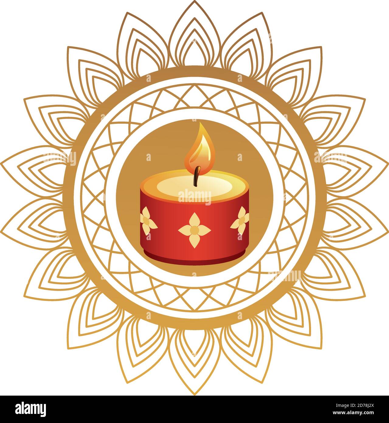 hinduistische Religion Kerze rot mit goldenen Blumen und Mandala Rahmen vektorgrafik Design Stock Vektor