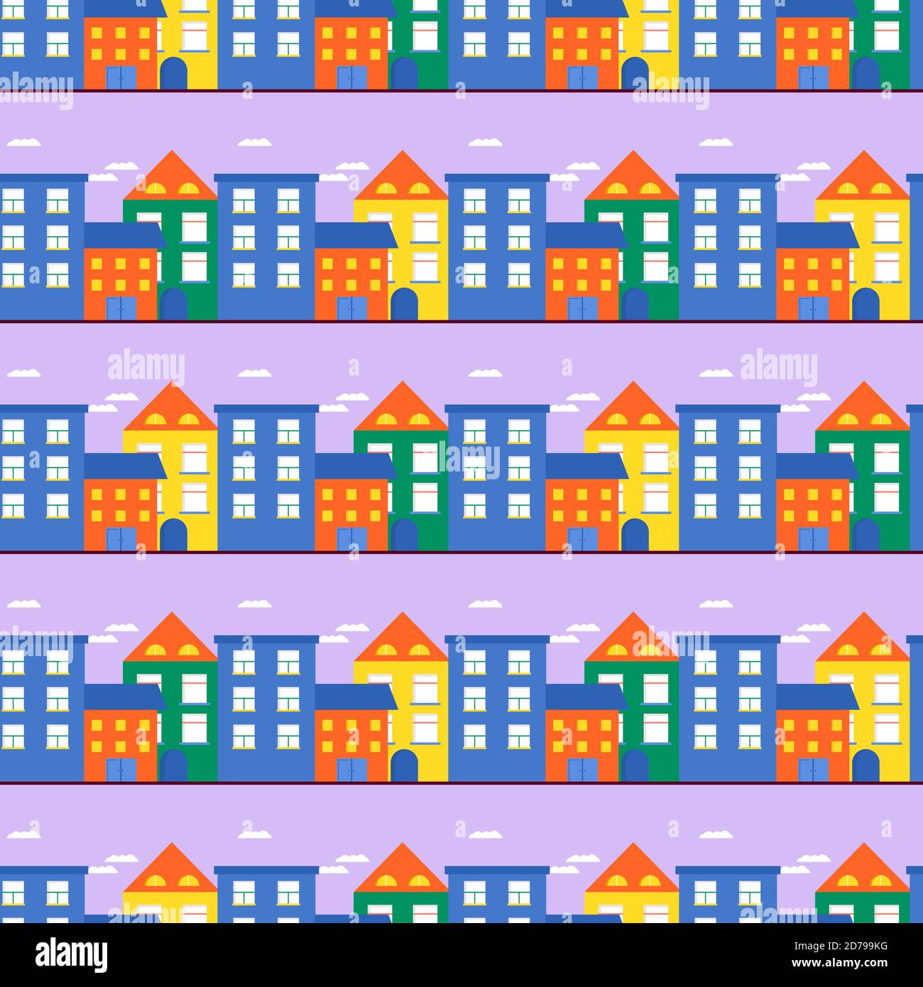 Nahtlose Muster Häuser und Straßen, Dächer des Gebäudes. Cute Stadtbild bunten Hintergrund für Kinder Textil, Geschenkpapier, Textil-Design. Vektorgrafiken Stock Vektor