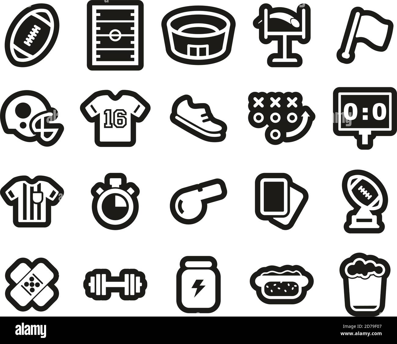 Fußball Oder American Football Icons Weiß Auf Schwarz Sticker Set Groß Stock Vektor