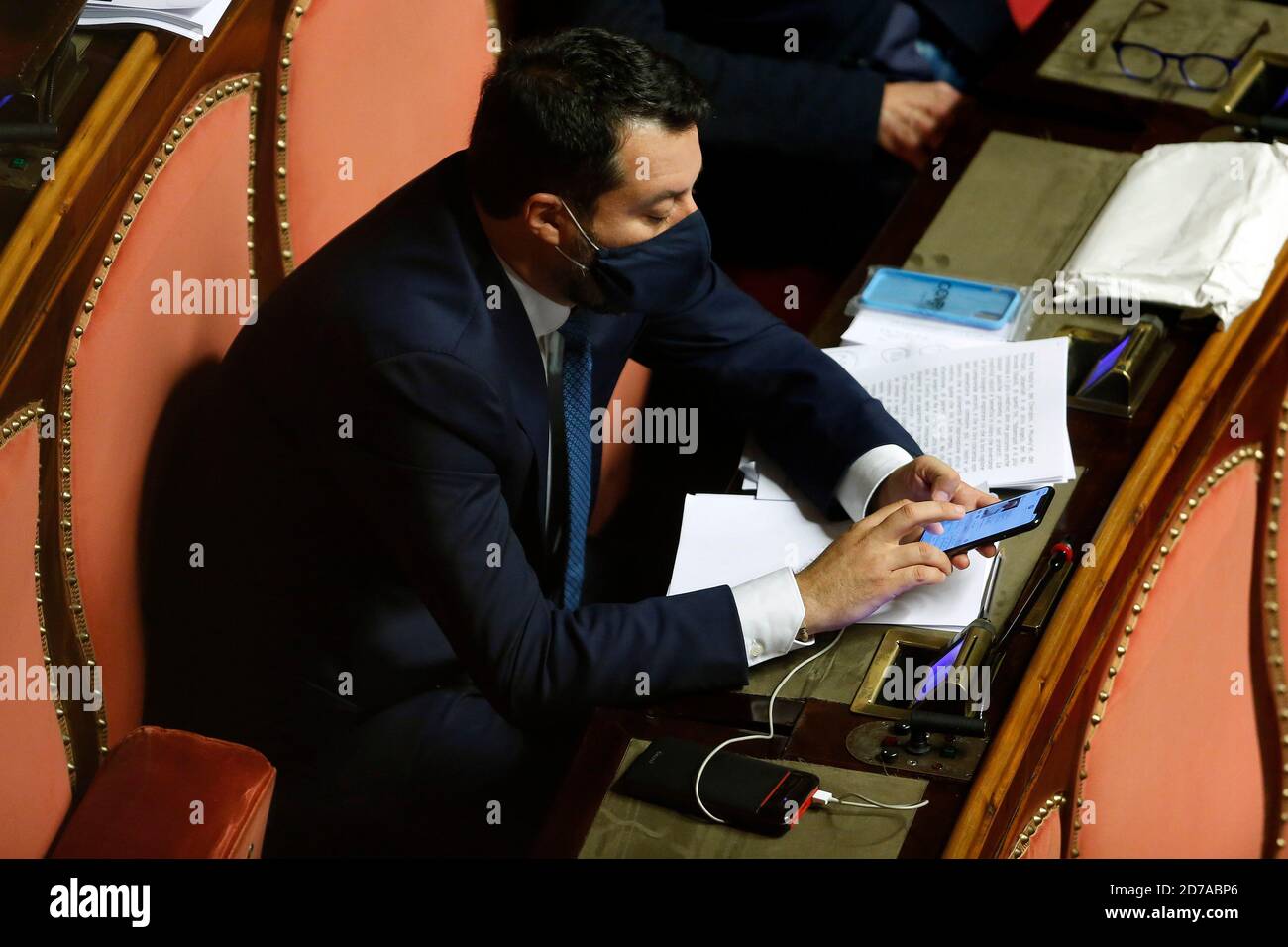 Rom, Italien. Oktober 2020. Matteo Salvini bei der Information im Senat über das letzte Covid-19-Dekret. Rome (Italien), 21. Oktober 2020 Credit: Insidefoto srl/Alamy Live News Stockfoto