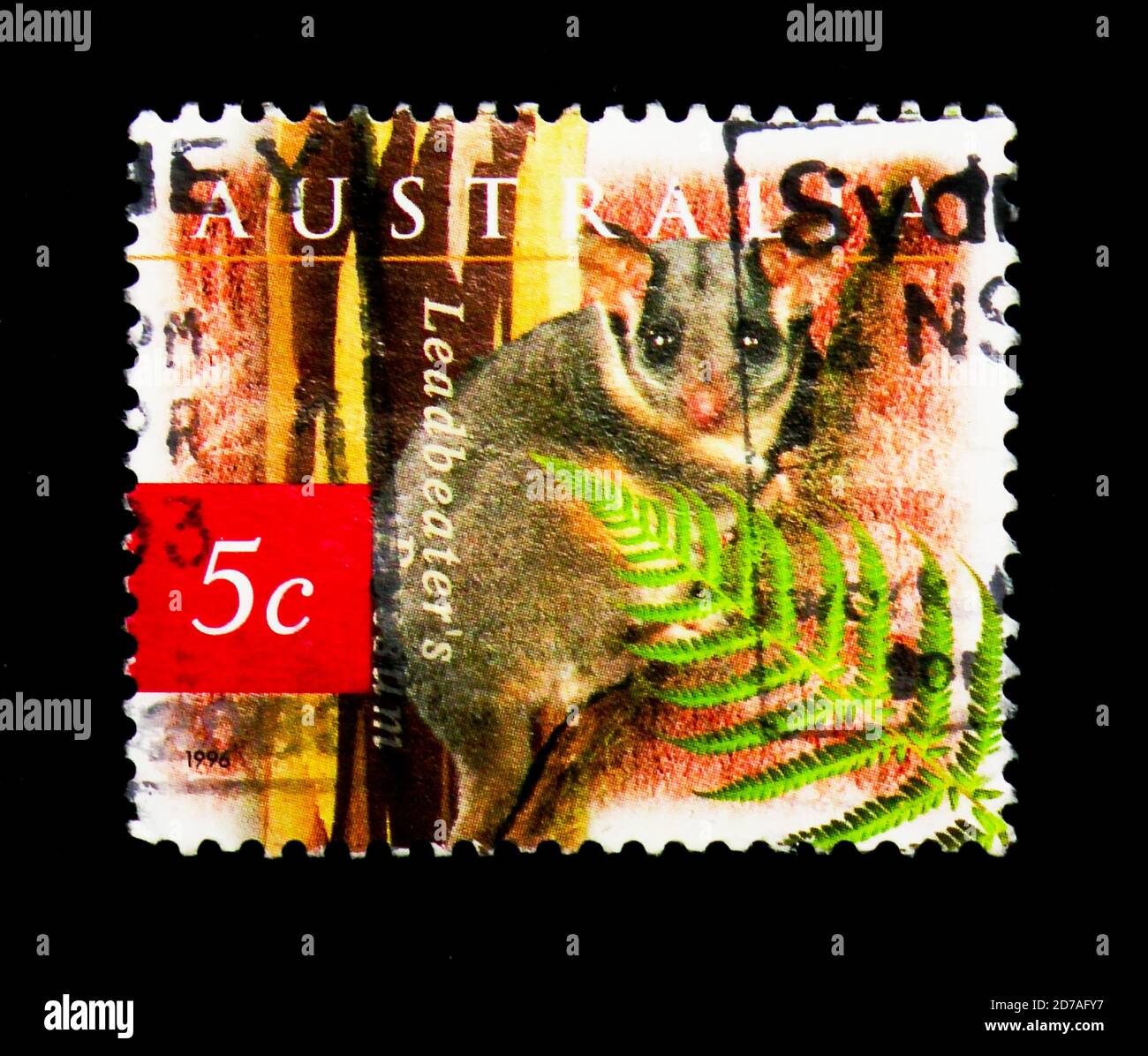 MOSKAU, RUSSLAND - 26. NOVEMBER 2017: Eine in Australien gedruckte Briefmarke zeigt Leadbeaters Possum (Gymnobelideus leadbeateri), Flora und Fauna Serie, um 1 Stockfoto