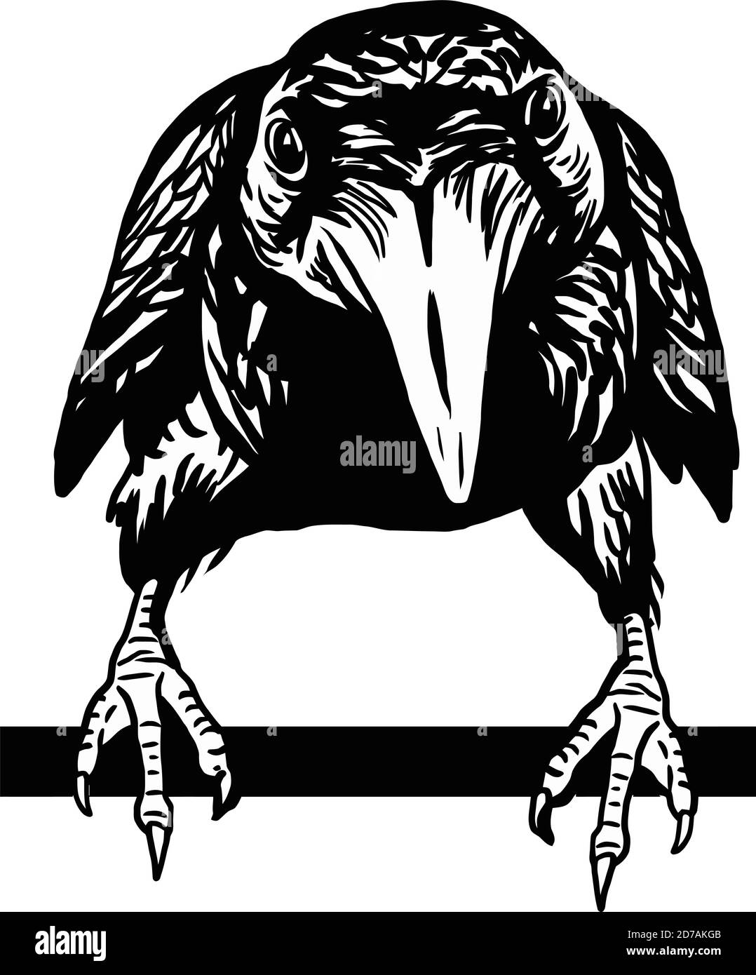 Freche Krähe isoliert auf weißem Hintergrund. Rabe Halloween Charakter. Handgezeichneter Skizzenstil-Vektor Stock Vektor