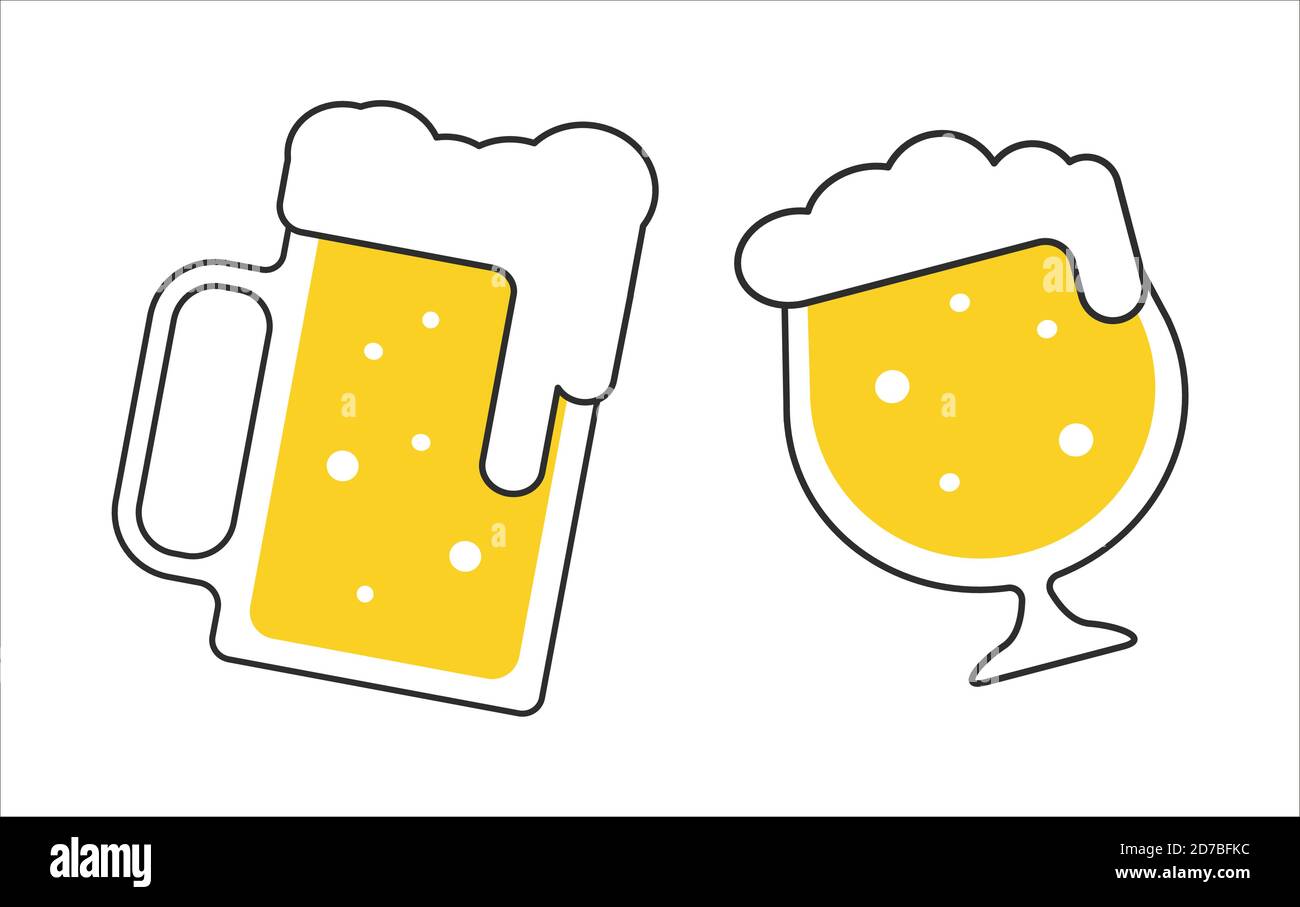 Zwei Bierbecher mit weißem Schaum isoliert auf weißem Hintergrund. Prost Biergläser Vektor-Illustration in flacher Form Stock Vektor