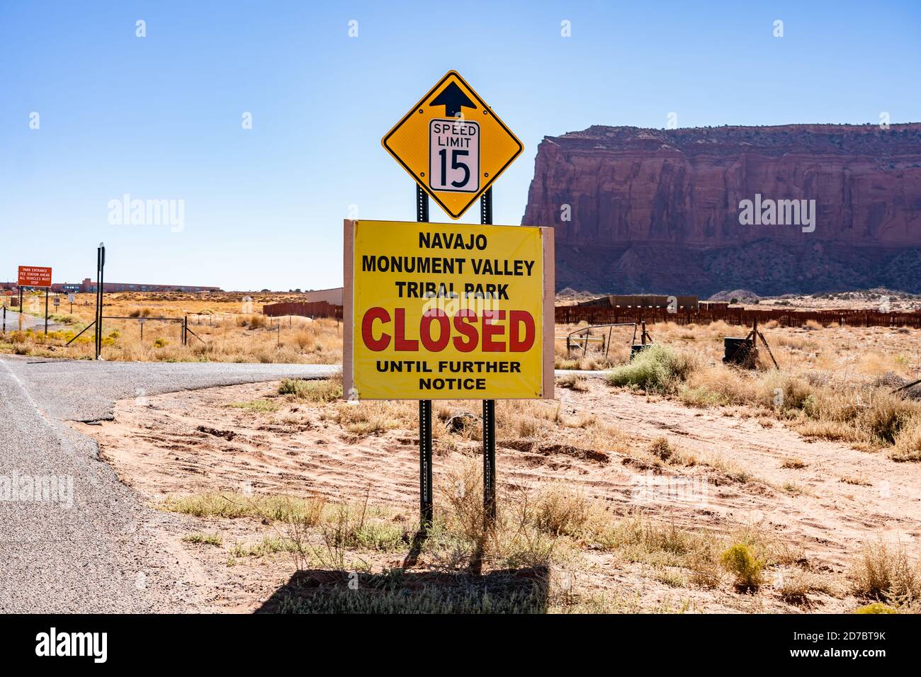 Der Navajo Nation Tribal Park ist während der Covid-19 Pandemie bis auf weiteres im Monument Valley, Utah, geschlossen Stockfoto