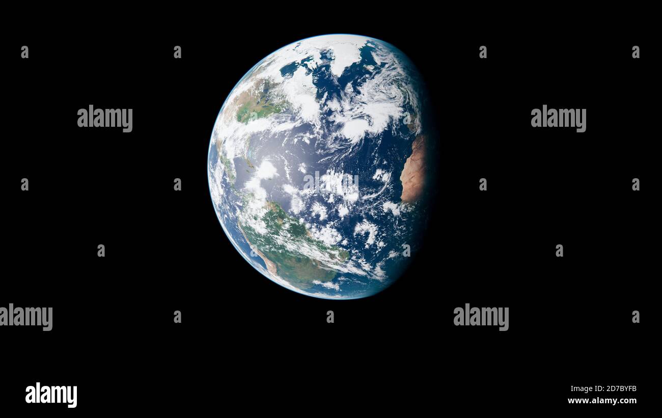 Planet Erde aus dem Weltraum Schwarzer Hintergrund - Atlantik und Nördliche Hemisphäre - der blaue Marmor - 3D Illustration Stockfoto