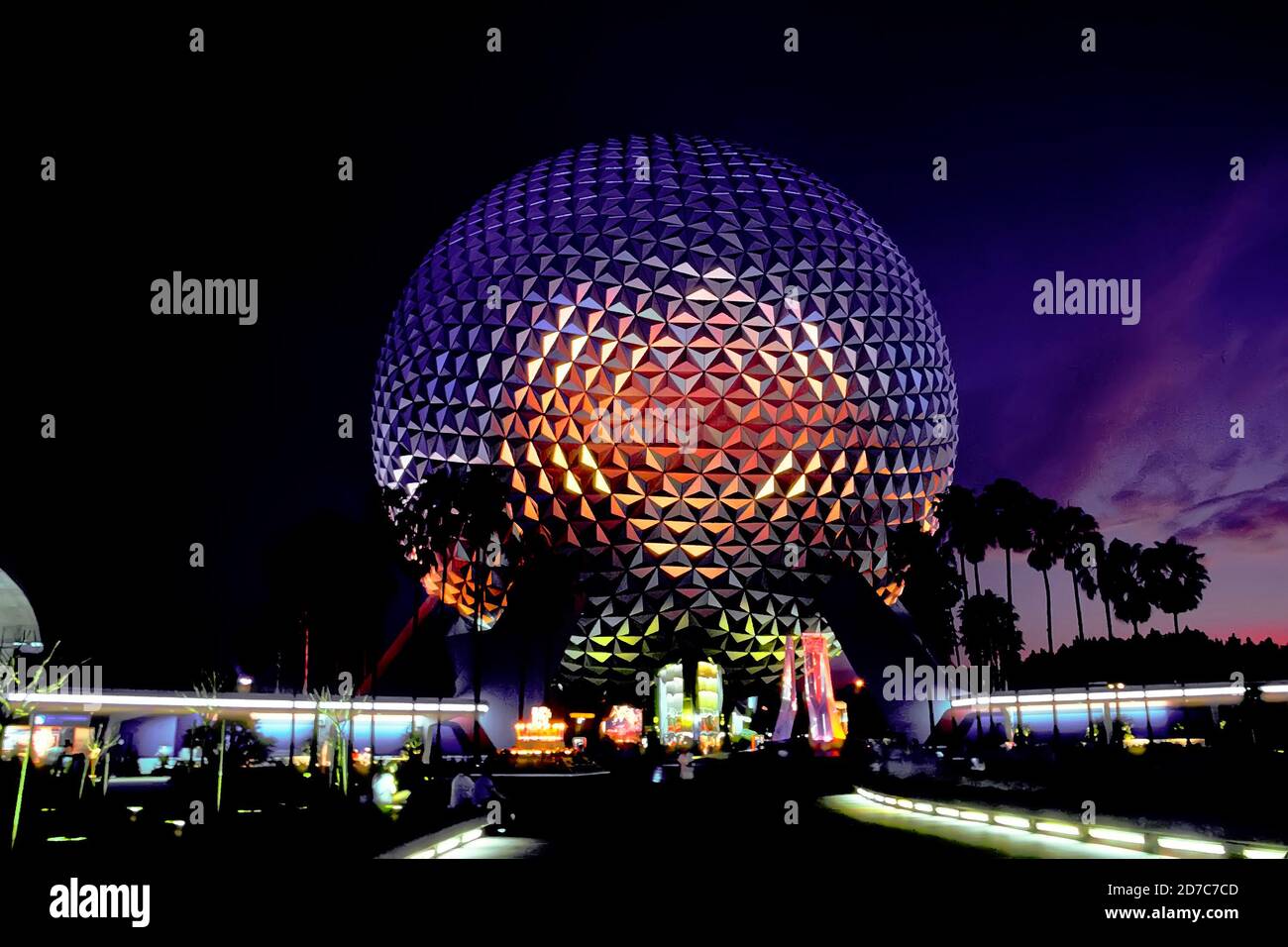 Space Ship Earth - Disney's Epcot Center - Orlando, Florida bei Nacht Stockfoto