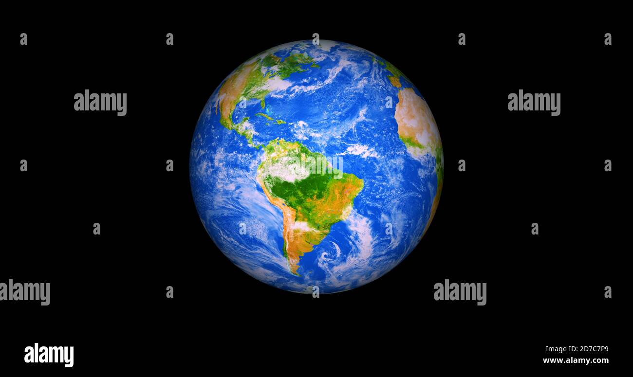 Schöne Foto realistische 3d Erde auf Raum. .Vorderansicht der Erde aus dem Weltraum mit Wolken und grünen Landschaften Vollansicht Erde 4k Auflösung. Stockfoto