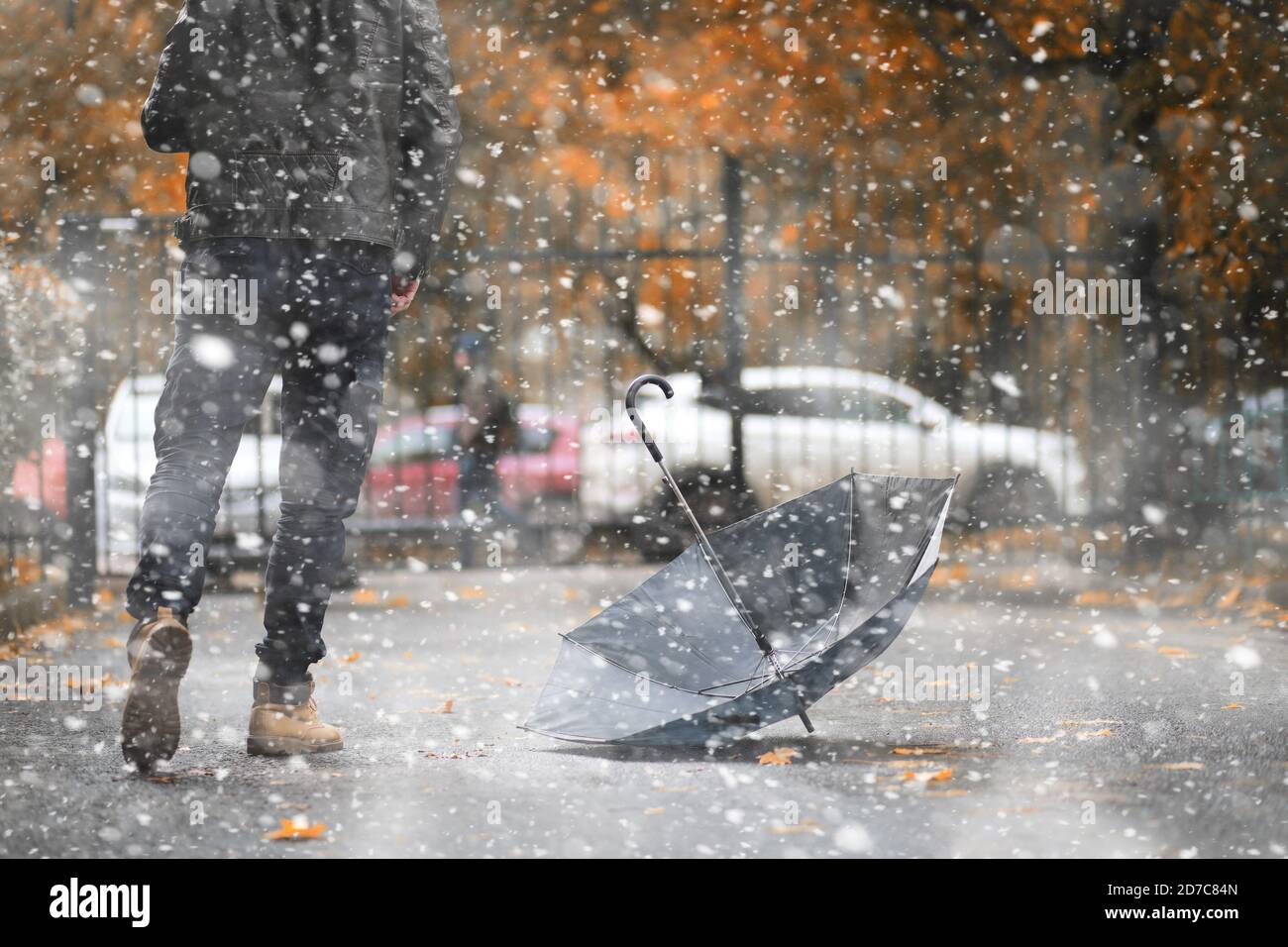 Herbst Park in den ersten Schnee Stockfoto