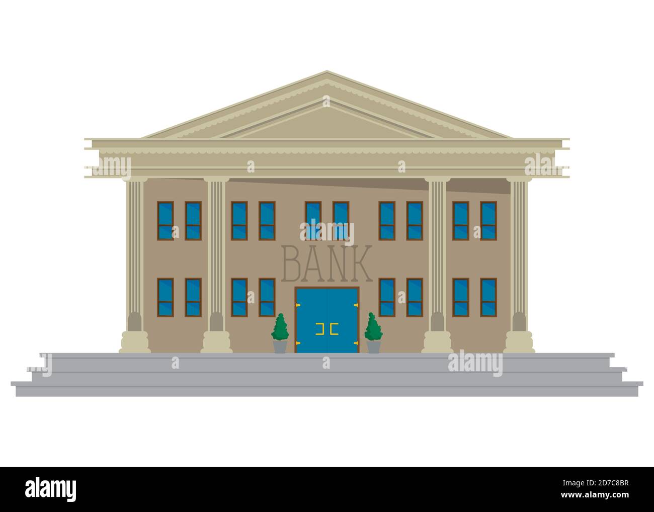 Bankgebäude auf weißem Hintergrund. Flacher Stil Cartoon Business-Architektur, Vektor-Illustration. Stock Vektor
