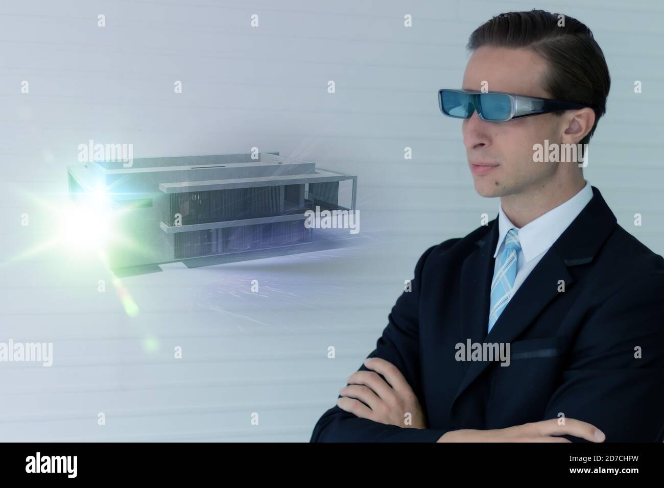 Smart Factory, die futuristische Technologie, die Big Data kombinieren, iot, 5g, Machine Deep Learning, Automatisierungsroboter, Augmented gemischt virtuellen realit verwenden Stockfoto