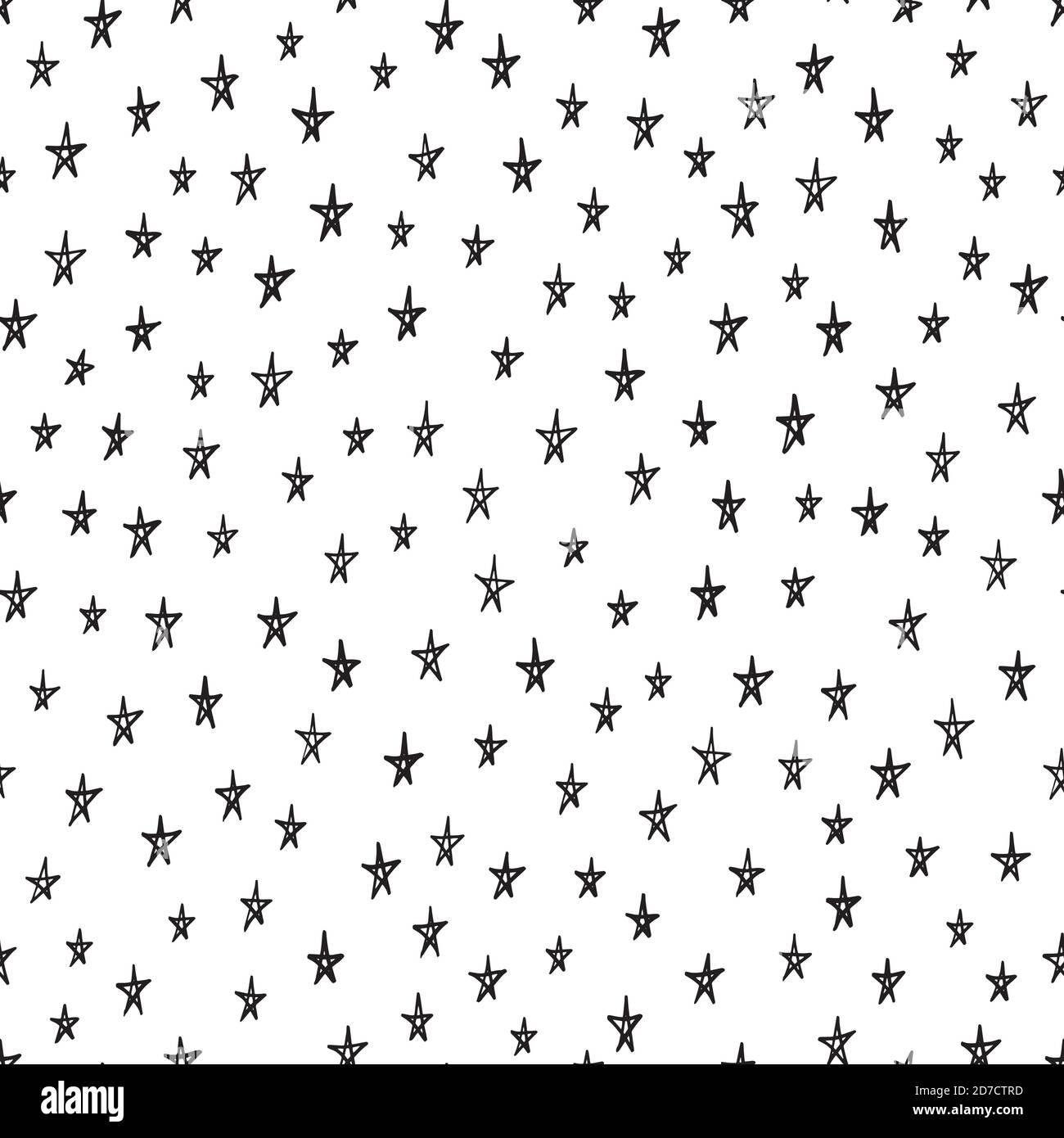 Doodle Sterne nahtlose Muster. Handgezeichnete Sterne Hintergrund. Vektorgrafik für Oberflächengestaltung, Druck, Poster, Icon, Web, grafische Designs. Stock Vektor