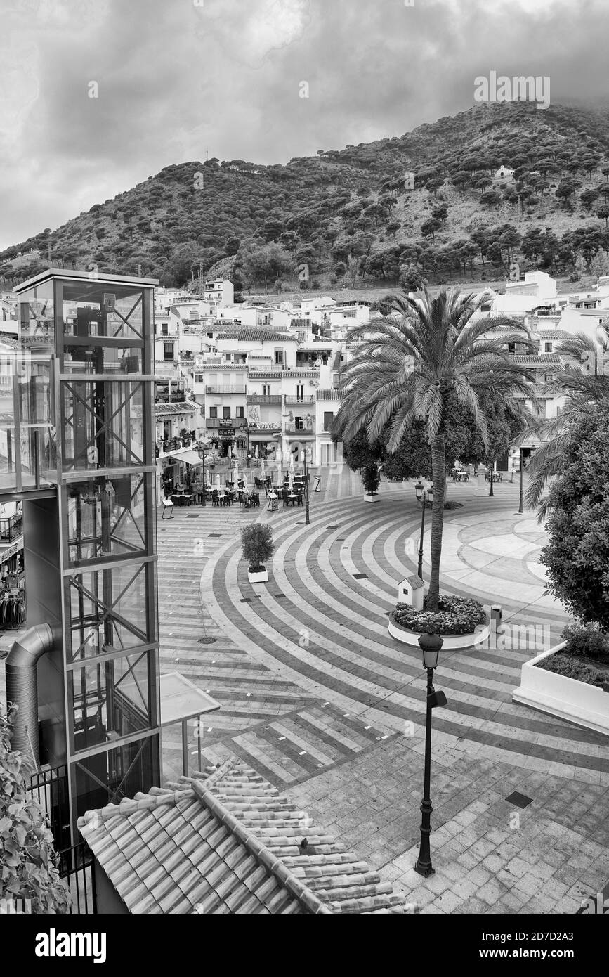 Gesamtansicht von Mijas Pueblo in Spanien Stockfoto