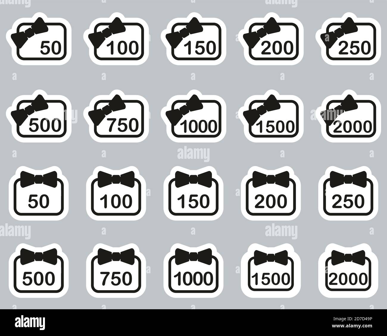 Geschenkkarte Icons Schwarz & Weiß Sticker Set Groß Stock Vektor