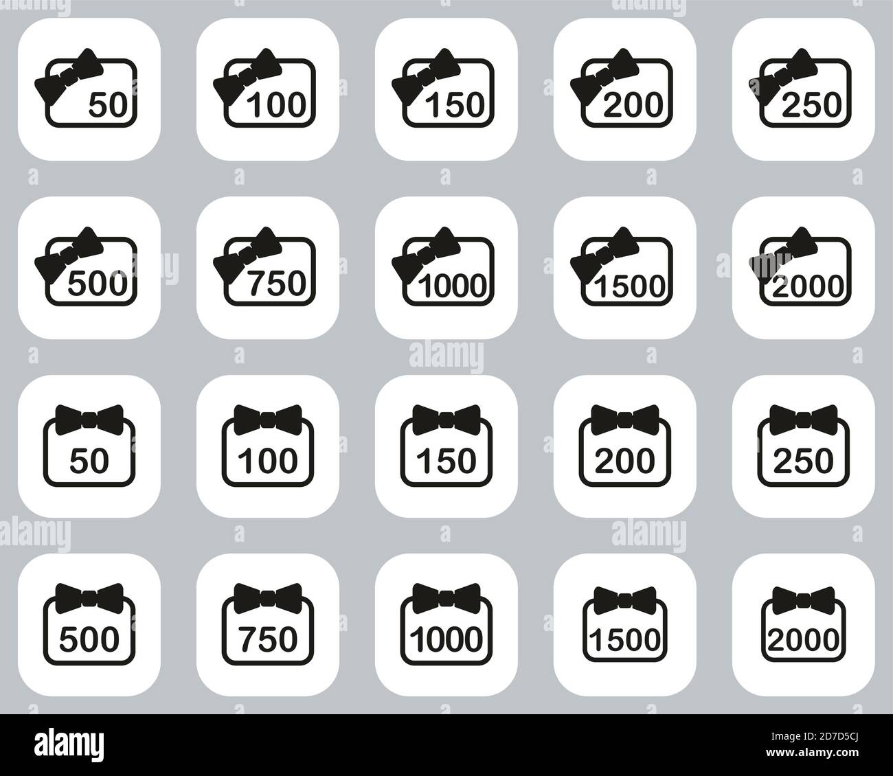 Geschenkkarte Icons Schwarz & Weiß Flat Design Set Groß Stock Vektor