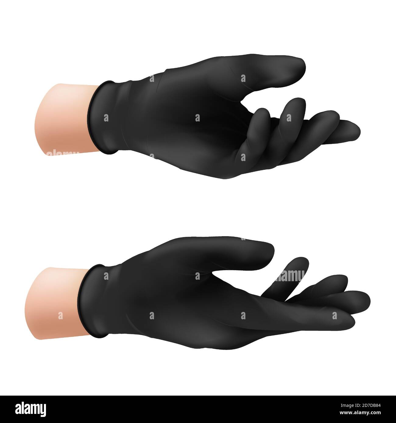 Menschliche Hand in einem schwarzen Nitril-Schutzhandschuh. Vektordarstellung eines Gummiprodukts zum Schutz der Haut vor verschiedenen Viren, Mikroben und Bakterien Stock Vektor