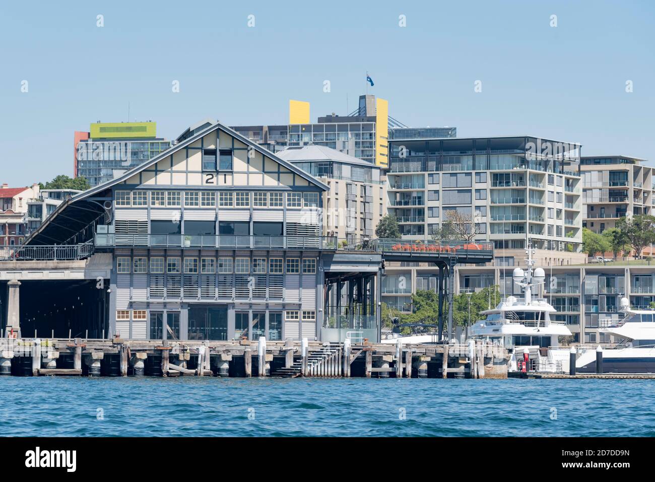 Große Luxuskreuzfahrtschiffe, die neben Pier 21 an der Jones Bay im Hafen von Sydney, New South Wales, Australien, festgemacht sind Stockfoto