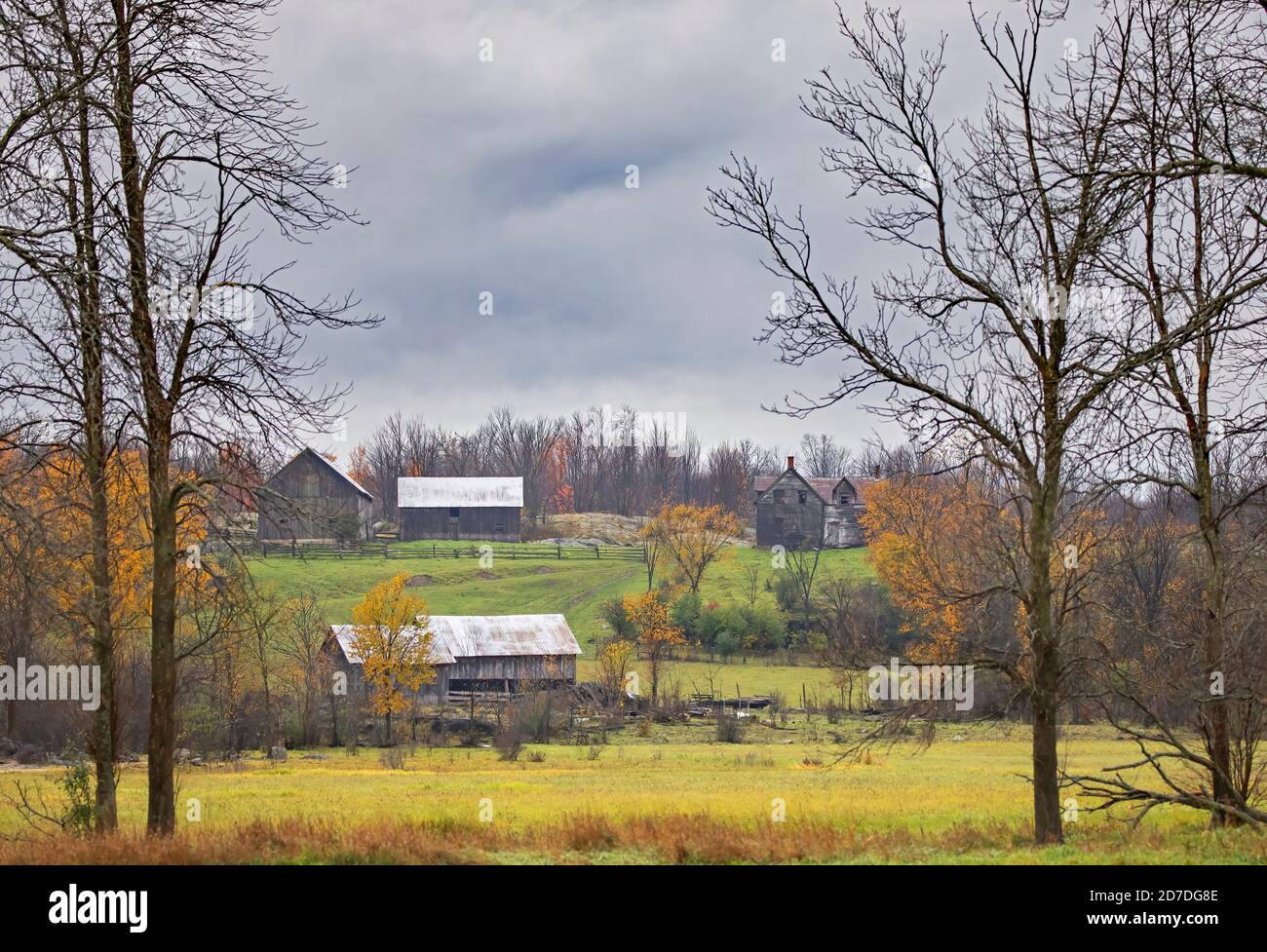 Ein altes verlassenes Haus im Herbst auf einem Bauernhof im ländlichen Dunrobin, Ontario, Kanada Stockfoto