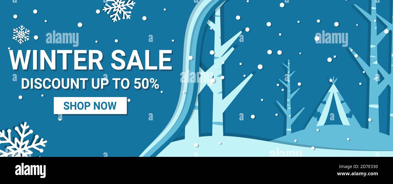 Winter und Weihnachten Werbebanner mit Papier Stil. Werbebanner für den Verkauf Ihrer besten Produkte in diesem Monat. Stockfoto