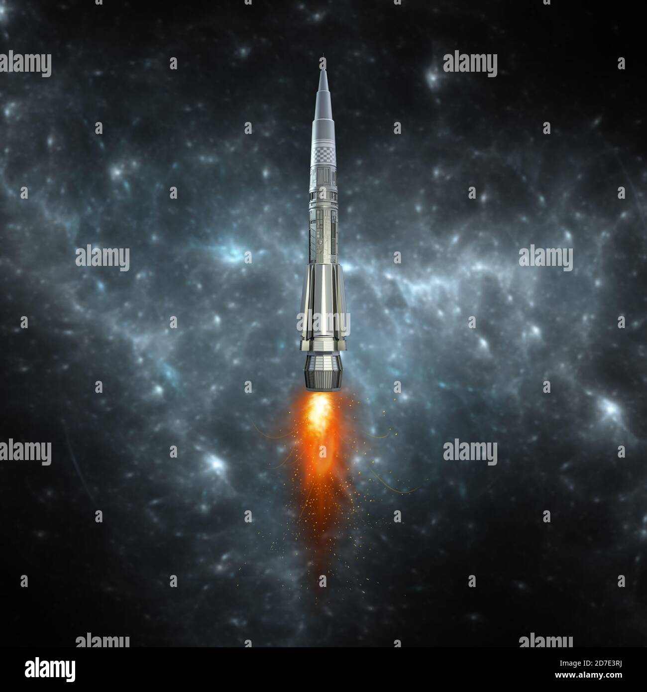 Space Rakete Start in den Raum 3d-Illustration Stockfoto