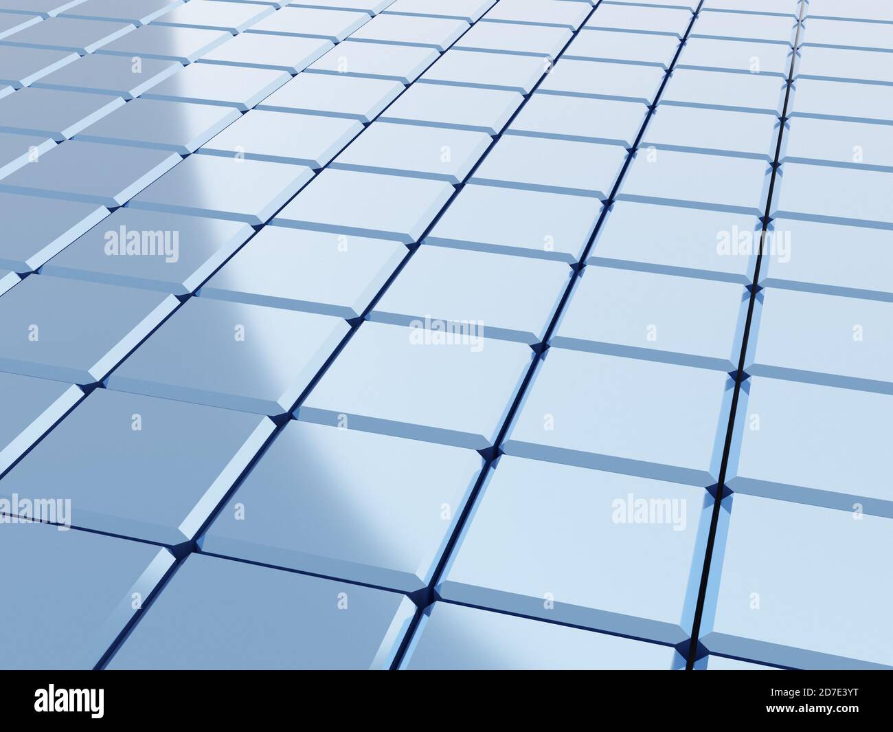 Abstrakter blauer Hintergrund mit Mosaikwürfeln und Lichteffekt. 3d-Rendering Stockfoto