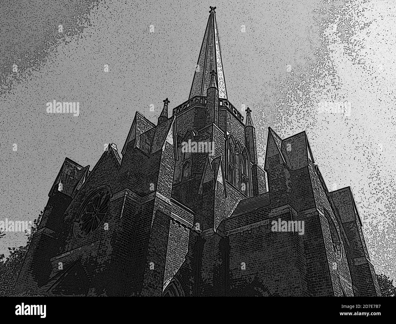 Abney Park Chapel (1840), Abney Park Cemetery - einer von Londons prächtigen sieben viktorianischen Gartenfriedhöfen Schwarz-Weiß-Illustrationen Stockfoto