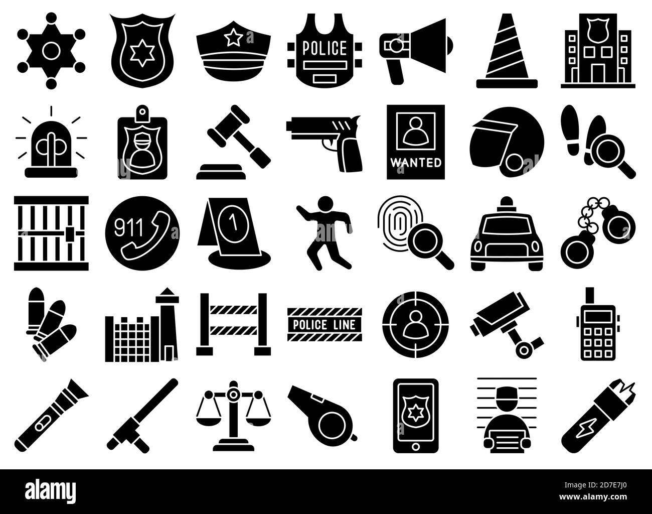 Polizei Glyph Iconset Stockfoto Polizei Glyph Iconset Stockfoto