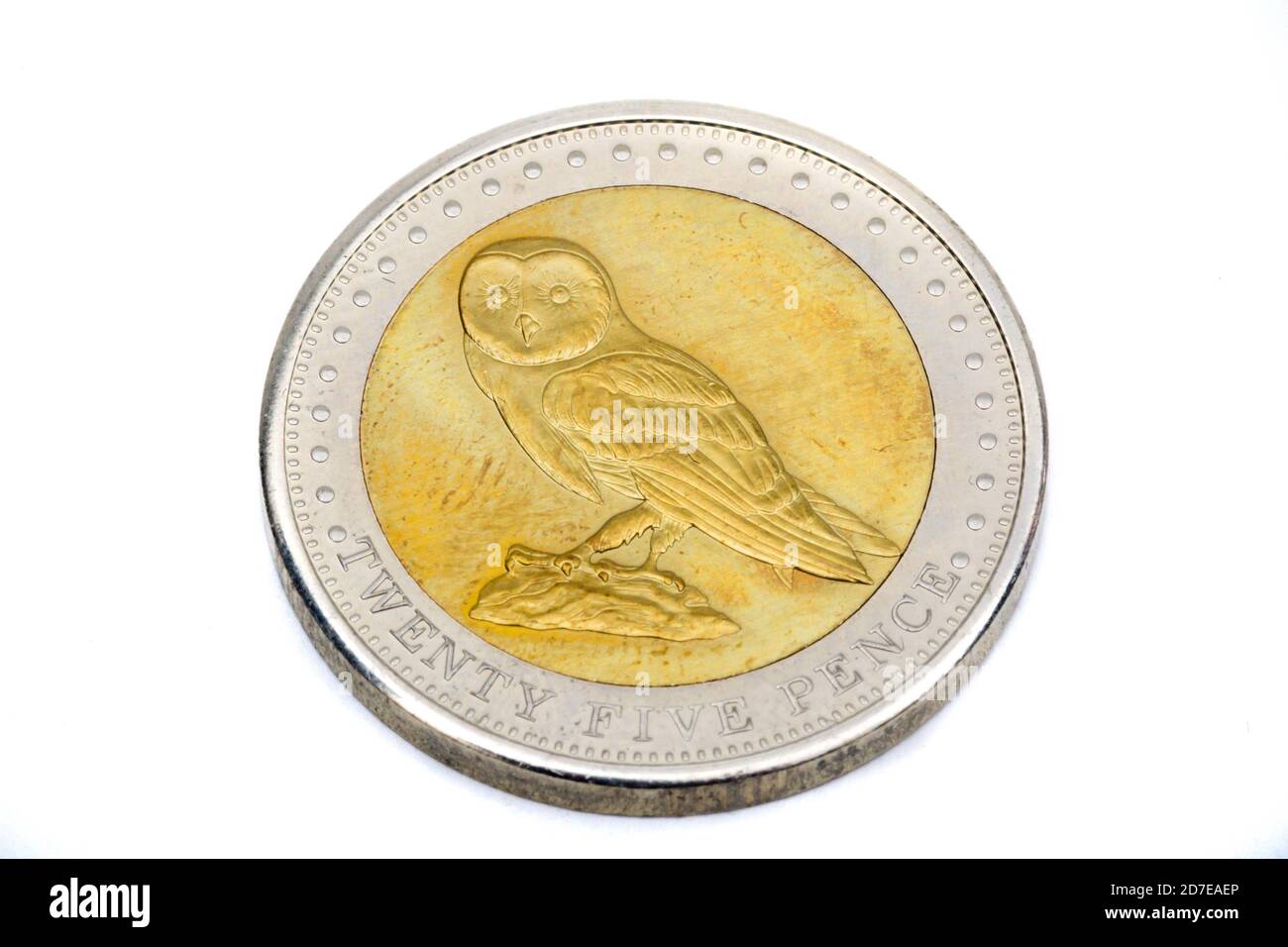 Eine Nahaufnahme von Twenty Five Pence Coin aus Gough Island Stockfoto