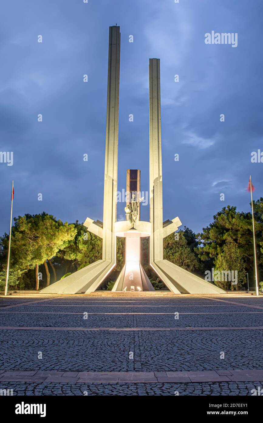 Friedensdenkmal Lausanne. Edirne Lausanne Karaagac Monument. Karaagac, Edirne. Stockfoto