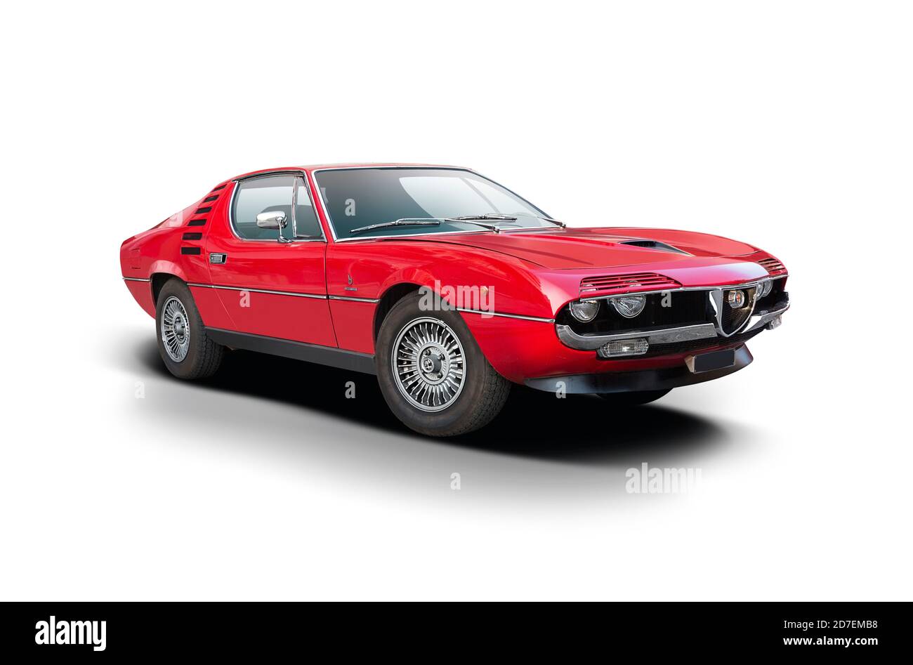 Rote klassische italienische Sportwagen isoliert auf weißem Hintergrund Stockfoto