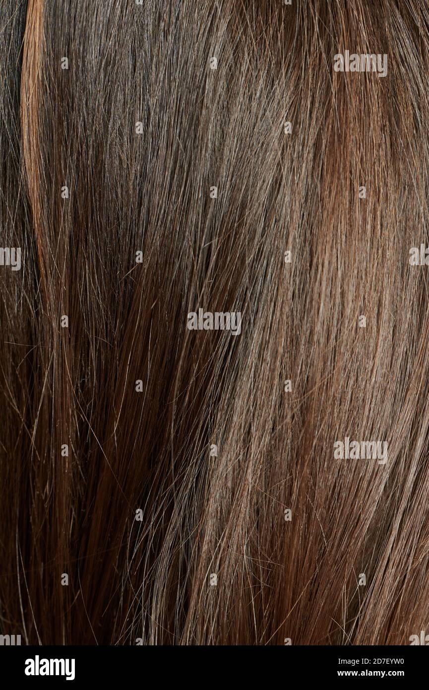 Lange dunkle gerade Haare flachen Hintergrund Nahaufnahme Stockfoto