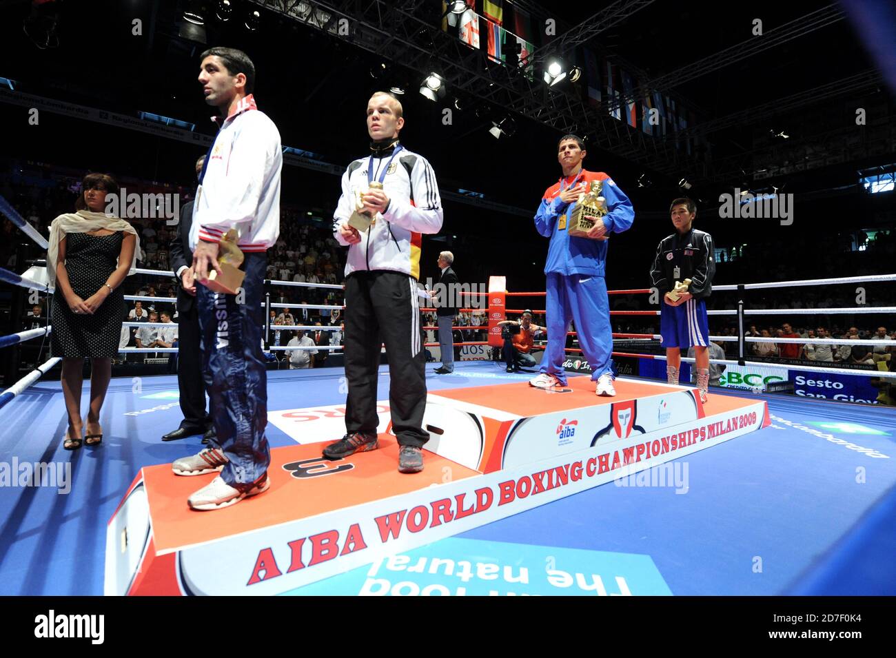 Amateurboxer bei der Medaillenzeremonie des AIBA World Boxing Champioship in Mailand 2009. Stockfoto