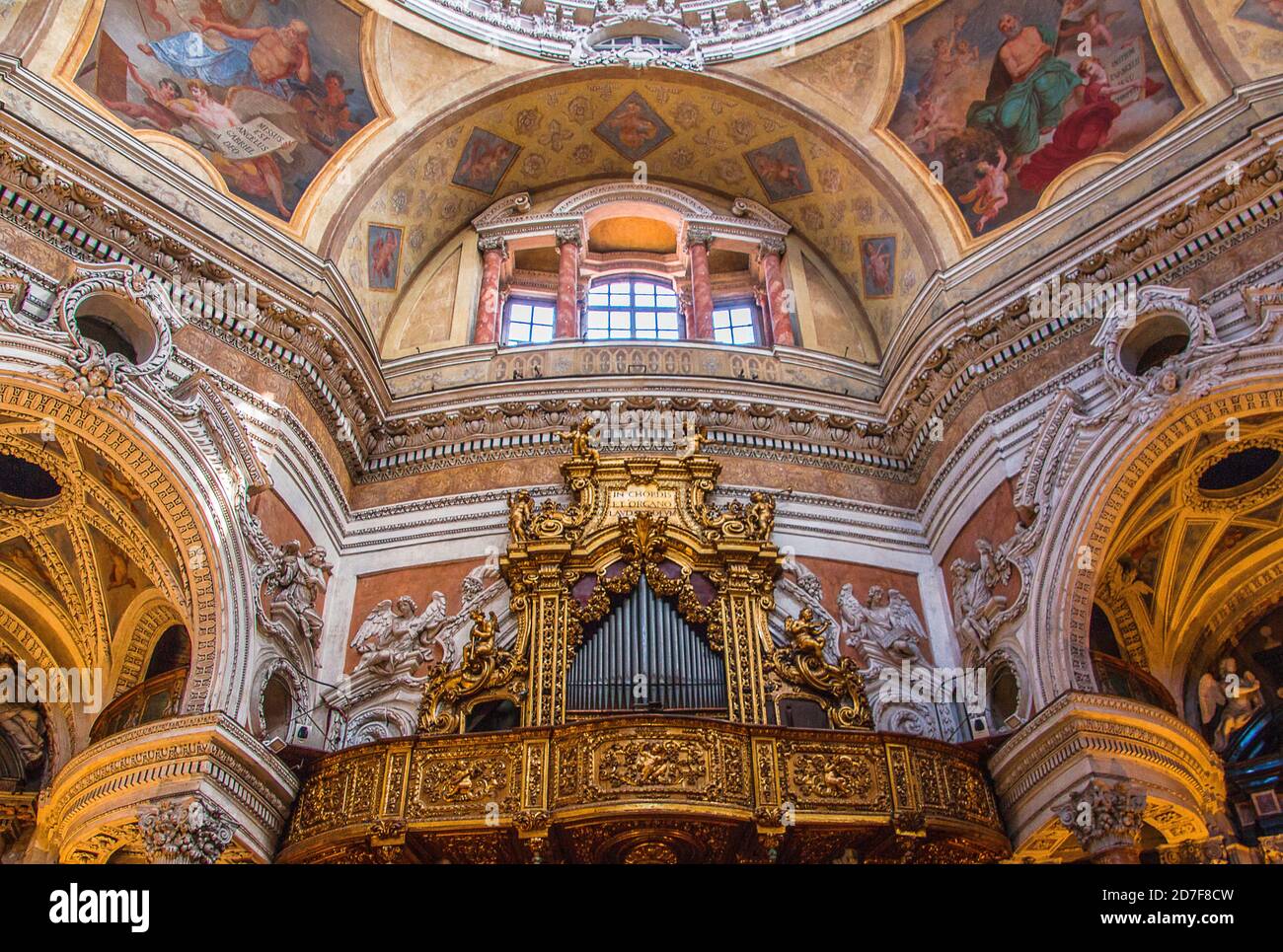 Musikalische Orgel Real Chiesa di San Lorenzo, Turin. Stockfoto