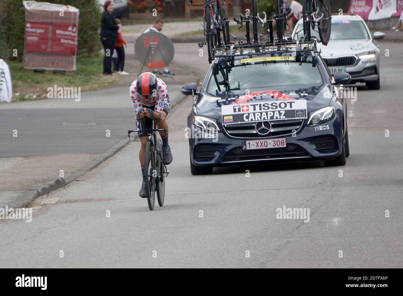 Saint Germain - Bourgogne Franche Comte - Frankreich - 19. September 2020 : Richard Carapaz - Team Ineos Grenadiers belegte nach der letzten Sta den 13. Platz in der Gesamtwertung Stockfoto