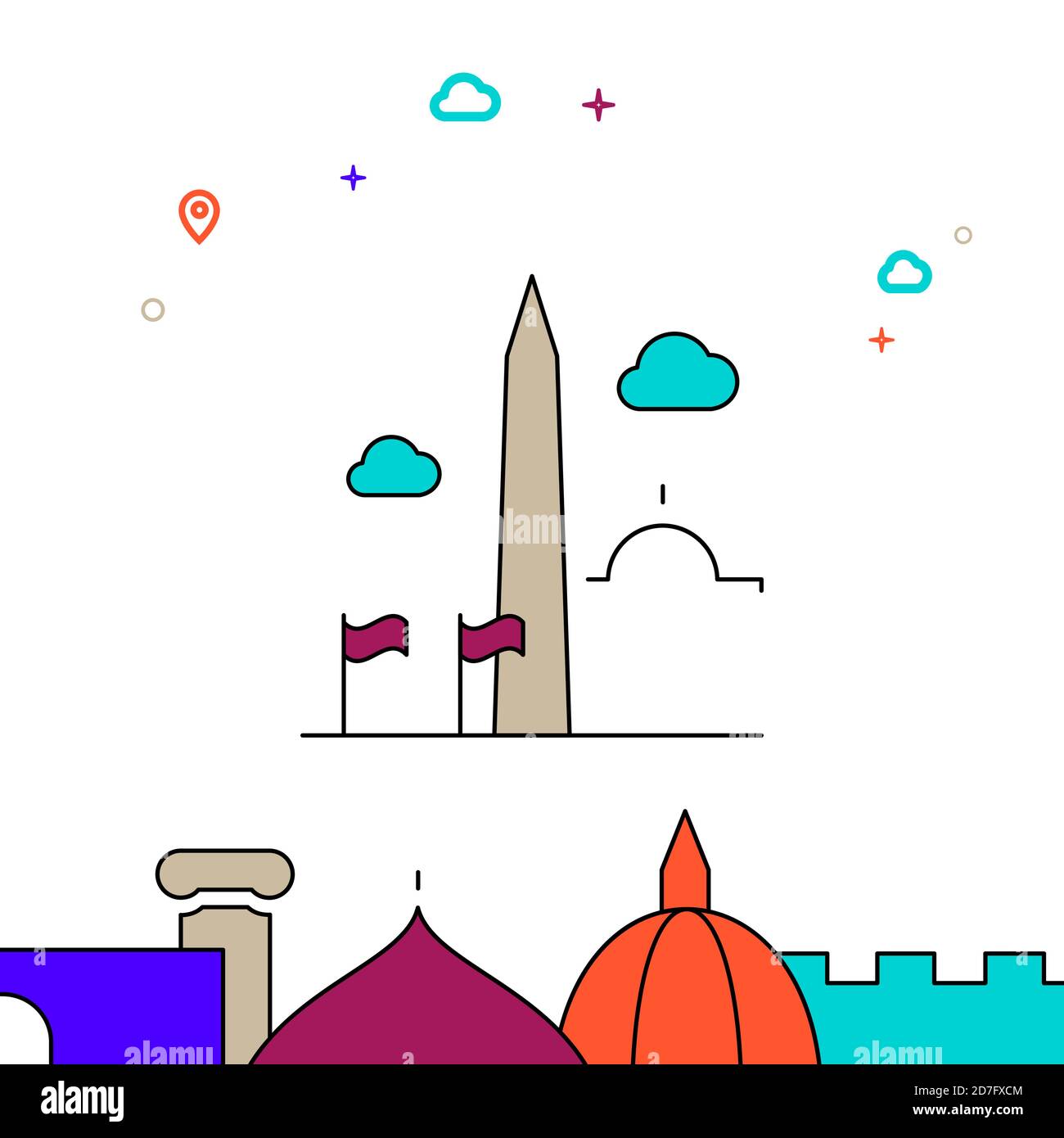 Washington Monument, USA gefüllte Linie Symbol, einfache Illustration Stock Vektor