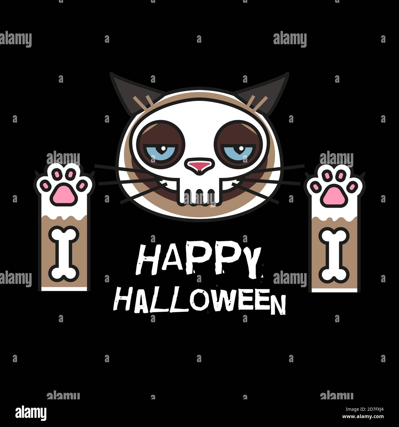 Mürrische Katze im Skelett Kostüm. Frohe halloween Stock Vektor