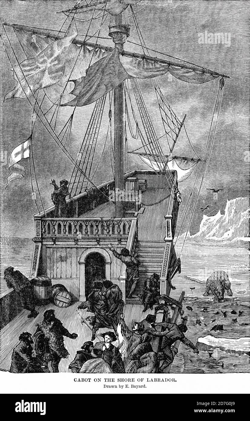 Cabot on the Shore of Labrador, gezeichnet von E. Bayard, Illustration, Ridpath's History of the World, Band III, von John Clark Ridpath, LL. D., Merrill & Baker Publishers, New York, 1897 Stockfoto