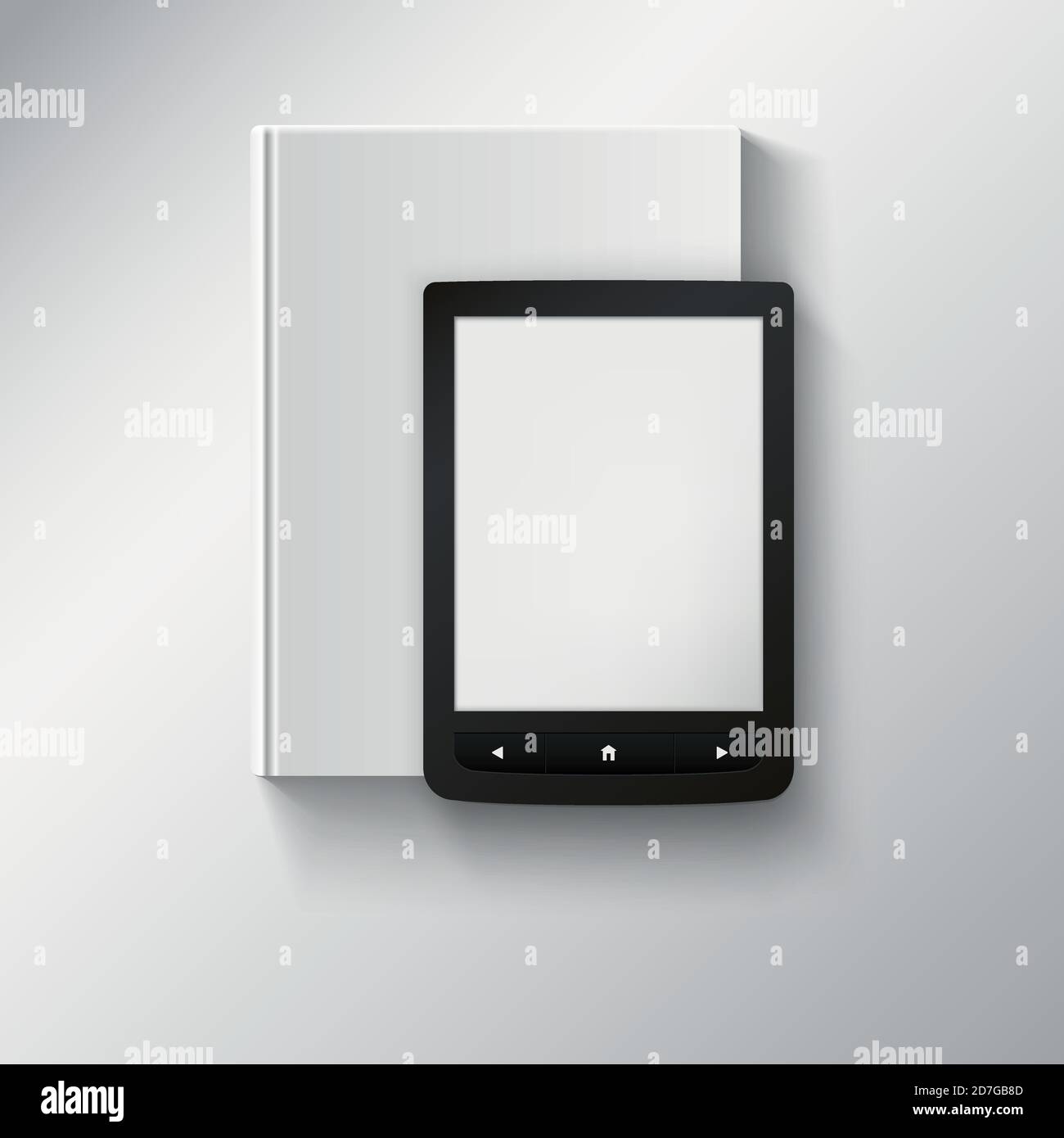 E-Book liegt auf dem Buch. Illustration mit Platz für Ihre Nachricht oder Text Stock Vektor