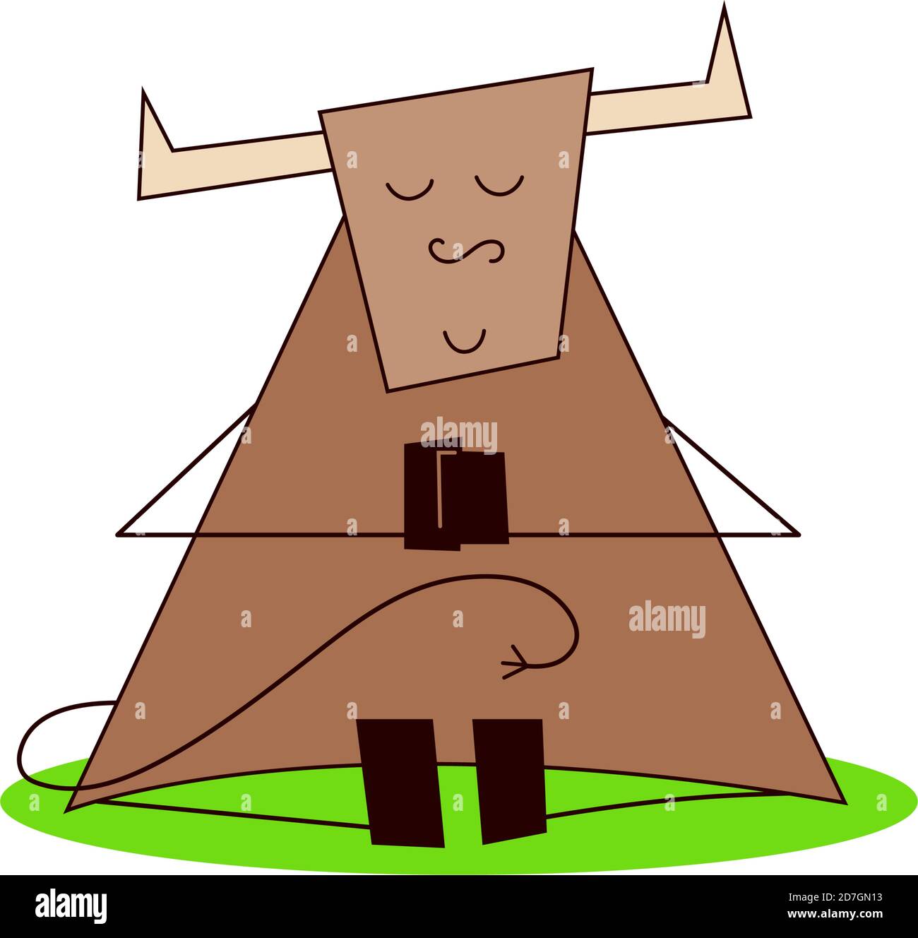 Frohes neues Jahr 2021. Das Jahr des Ochsen. Lustige niedliche kawaii Stier, Kuh tun Training zu Hause. Yoga, Meditation. Vektorgrafik im Cartoon-Stil Stock Vektor
