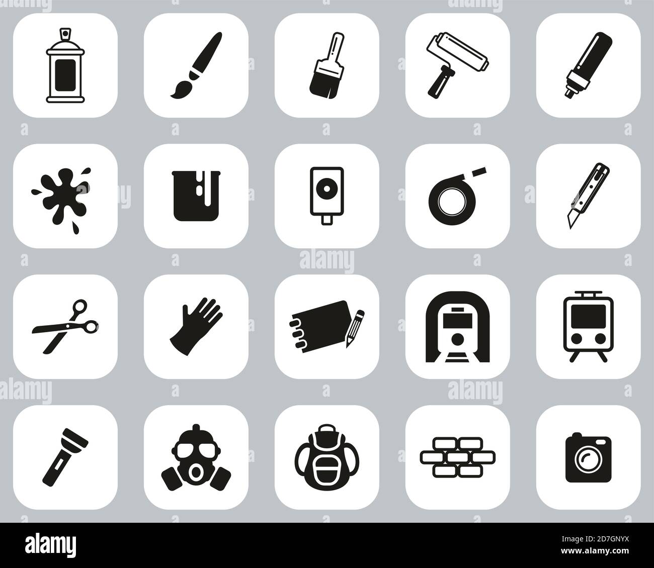 Graffiti Art & Street Art Icons Schwarz-Weiß Flat Design Set Groß Stock Vektor