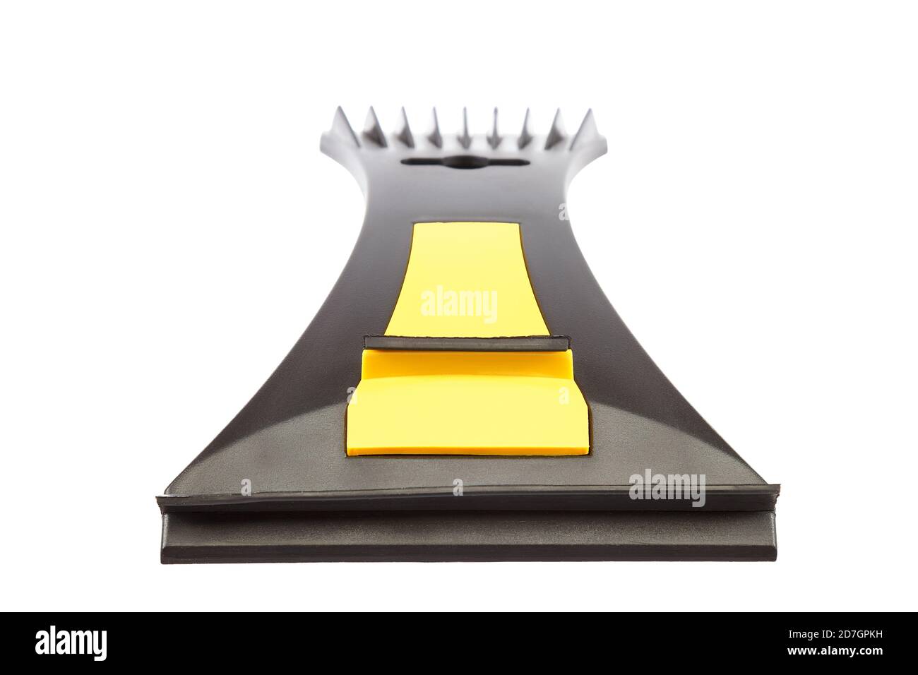 Abstreifer zum Reinigen von Fenstern vor Frost und Wasser isoliert auf weißem Hintergrund. Stockfoto