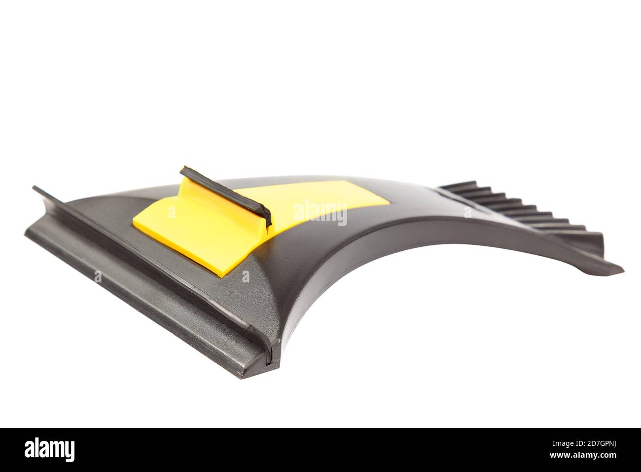 Abstreifer zum Reinigen von Fenstern vor Frost und Wasser isoliert auf weißem Hintergrund. Stockfoto