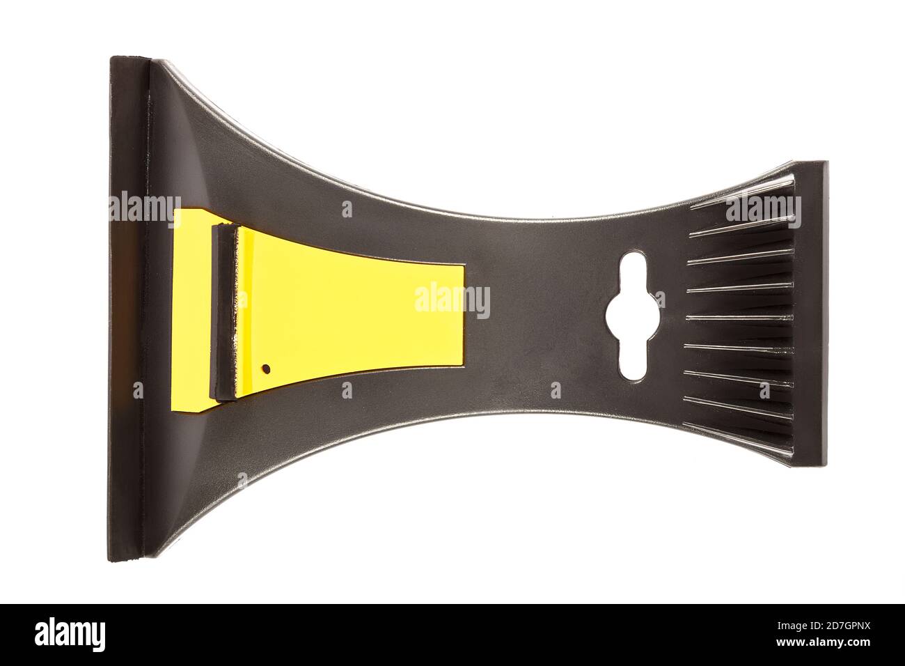 Abstreifer zum Reinigen von Fenstern vor Frost und Wasser isoliert auf weißem Hintergrund. Stockfoto