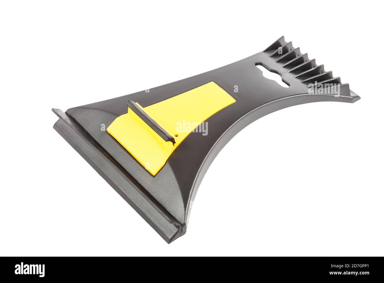 Abstreifer zum Reinigen von Fenstern vor Frost und Wasser isoliert auf weißem Hintergrund. Stockfoto