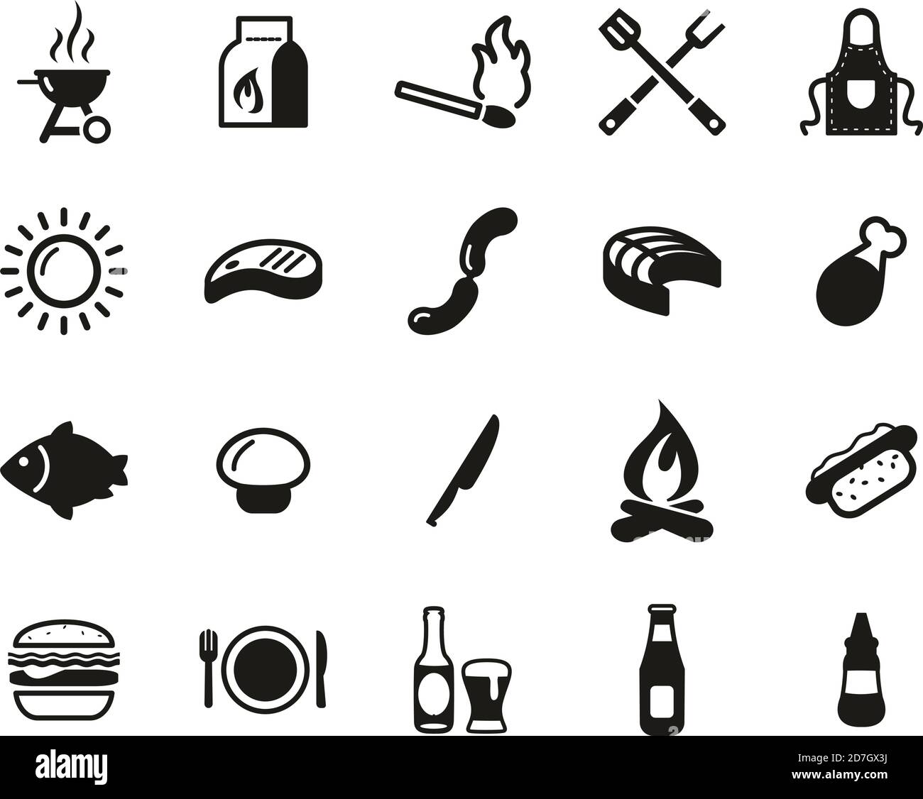 Grill Oder Grill Icons Black & White Set Big Stock Vektor