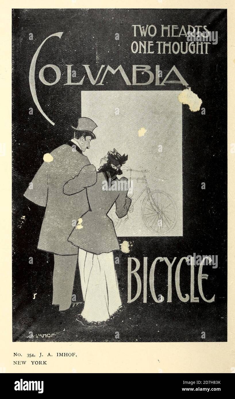 Ausstellung von Columbia Fahrrad Kunst Poster Designs von Pope Manufacturing Company, Boston im Jahr 1896. Diese Plakate wurden in einem Wettbewerb von teilgenommen Stockfoto