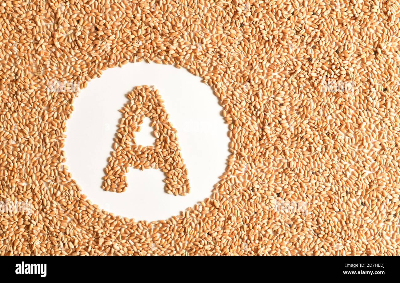 Vitamin EIN Zeichen aus Weizen auf Vollbildabdeckung Stockfoto