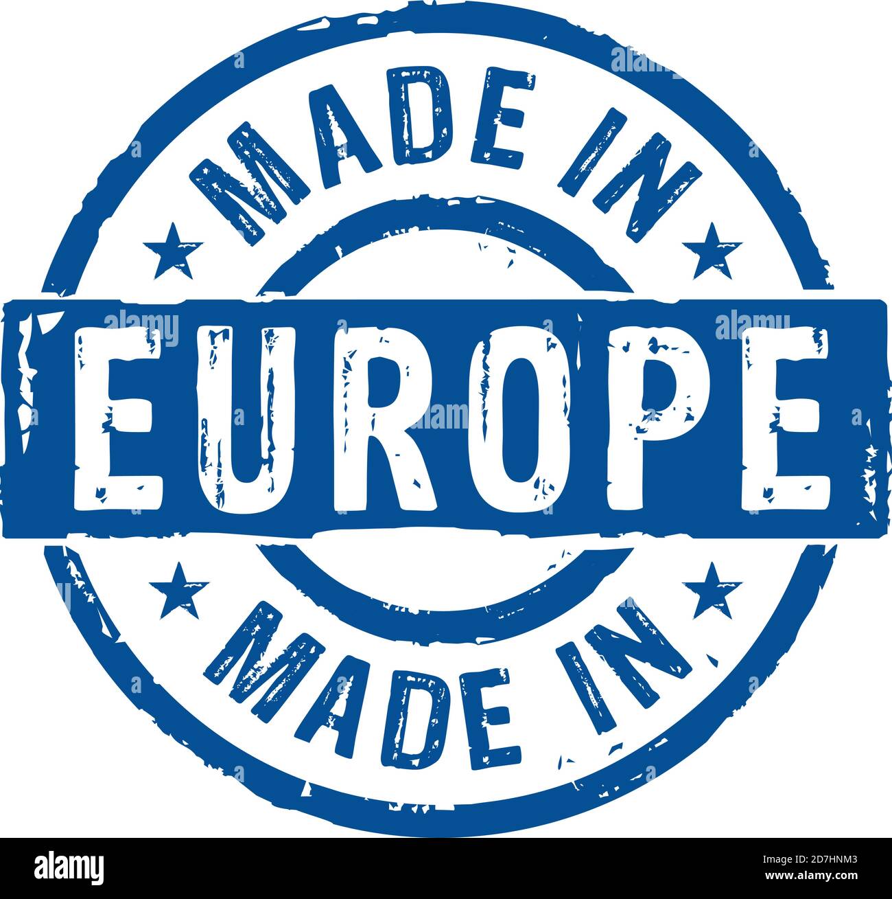 Hergestellt in Europa, EU, Europäische Union Grunge Stempel Vektor-Symbol. Fabrik-, Fertigungs- und Produktionslandkonzept. Stock Vektor
