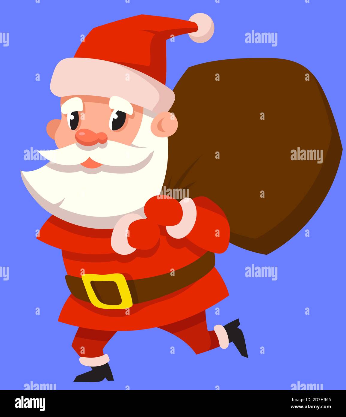 Santa Claus Tragetasche mit Geschenken. Weihnachtsfigur im Cartoon-Stil. Stock Vektor